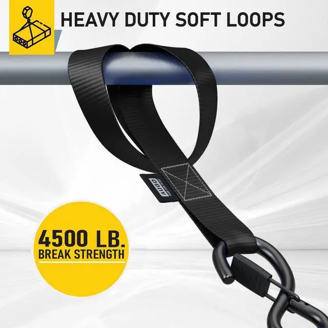Alt view image 2 of 6 - Soft Loop Tie Down Straps - 1,500 Load Capacity & 4,500 Lbs Breaking Strength - 6 Pack - Loops for Securing ATV, UTV, Motorcycles, Scooters, Dirt Bikes, Lawn & Garden Equipment