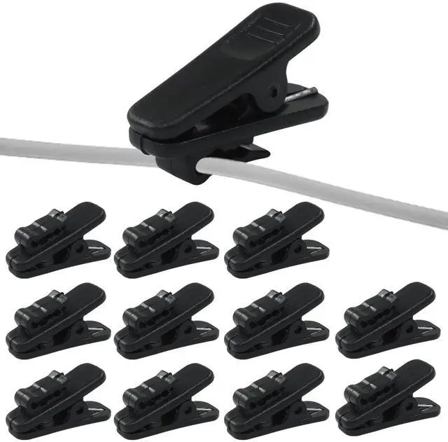 Main image of Earphone Wire Clips, 12 Pack, Black | Durable Microphone Mount, Clothing Clips for Headset Cords, Ideal for Phone, Earphones, and Walkie-Talkies