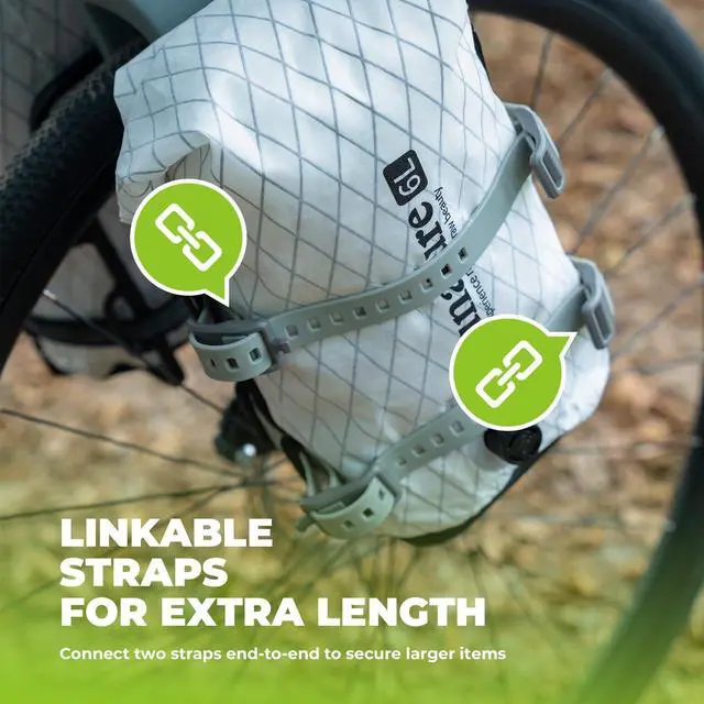 Alt view image 5 of 6 - 2-Pack Stiff TPU Utility Straps, 80kgf for Bike Moto Ski | 8-Figure Lock, 360° Wrap, Rigid TPU,-40~140°F, Connectable, Grey