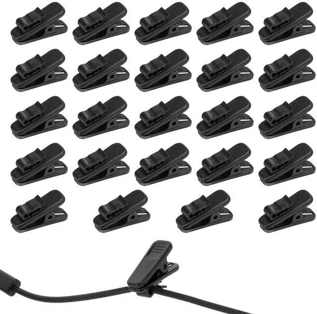 Main image of 24 PCS Lapel Mic Clip, Headset Wire Clips for Earphone Wire, 1 Inch Length Small Earphone Wire Clip Black Headphone Mount Cable Clothing Clip Earbud Clip for Most Headset Wire Earphone