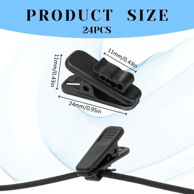 Alt view image 2 of 7 - 24 PCS Lapel Mic Clip, Headset Wire Clips for Earphone Wire, 1 Inch Length Small Earphone Wire Clip Black Headphone Mount Cable Clothing Clip Earbud Clip for Most Headset Wire Earphone