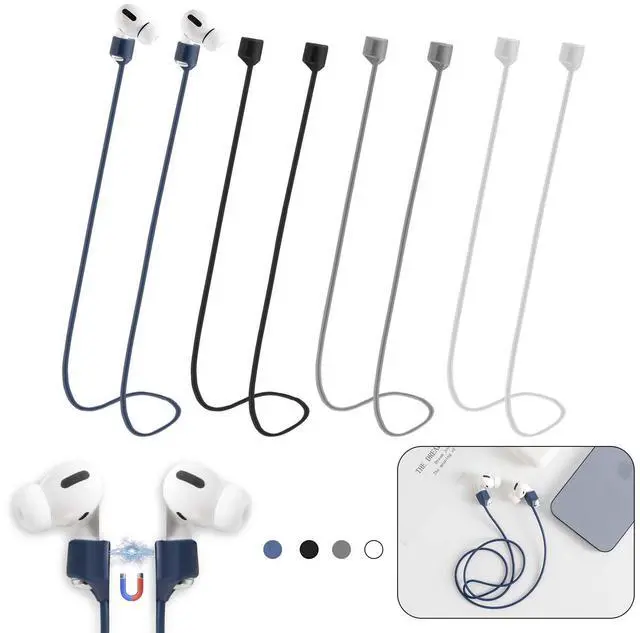 Main image of Magnetic Anti-Lost Straps for AirPods,4 Pack Ultra Strong Magnetic AirPods Strap Anti-Lost Neck Rope Cord,Soft Silicone Sports Lanyard Compatible with AirPods 1&2/ Pro /2nd/3rd (Black/White/Grey/Blue)