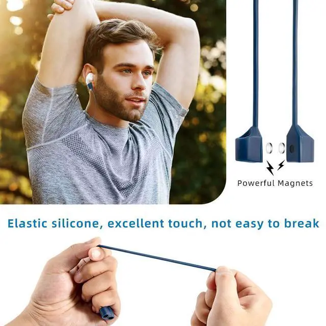 Alt view image 5 of 7 - Magnetic Anti-Lost Straps for AirPods,4 Pack Ultra Strong Magnetic AirPods Strap Anti-Lost Neck Rope Cord,Soft Silicone Sports Lanyard Compatible with AirPods 1&2/ Pro /2nd/3rd (Black/White/Grey/Blue)