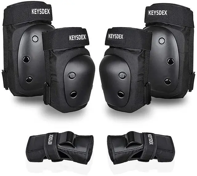 Main image of Adult 6-in-1 Knee Pads Elbow Wrist Guards Impact Protective Gear | for Skateboarding,Roller Skating,Inline Skating,Cycling,BMX,Scooter Adjustable & Breathable,Black Large
