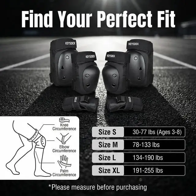 Alt view image 5 of 7 - Adult 6-in-1 Knee Pads Elbow Wrist Guards Impact Protective Gear | for Skateboarding,Roller Skating,Inline Skating,Cycling,BMX,Scooter Adjustable & Breathable,Black Large