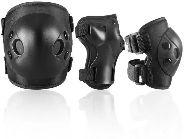 Main image of Kids and Youth Knee Pads Elbow Pads Wrist Guards Child Protective Gear Set for Roller Skating, Skateboarding, BMX Biking, Cycling, Inline Skating, Scooter Riding Sports (Black, Medium)