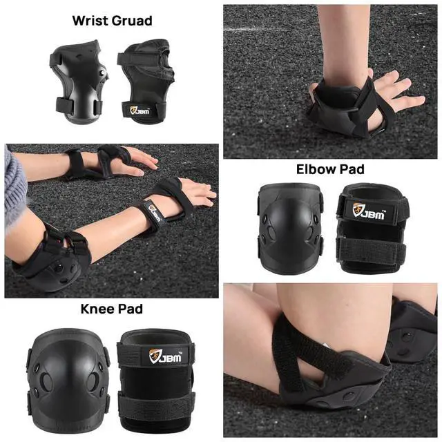Alt view image 2 of 6 - Kids and Youth Knee Pads Elbow Pads Wrist Guards Child Protective Gear Set for Roller Skating, Skateboarding, BMX Biking, Cycling, Inline Skating, Scooter Riding Sports (Black, Medium)