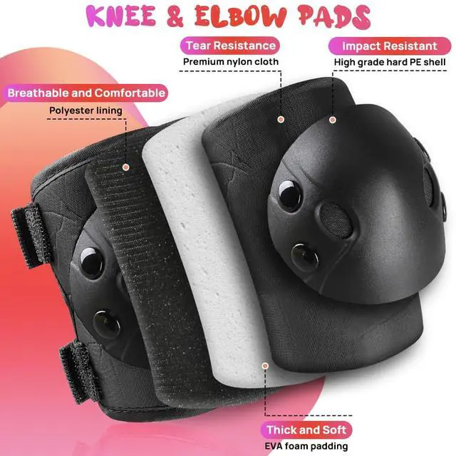 Alt view image 3 of 6 - Kids and Youth Knee Pads Elbow Pads Wrist Guards Child Protective Gear Set for Roller Skating, Skateboarding, BMX Biking, Cycling, Inline Skating, Scooter Riding Sports (Black, Medium)