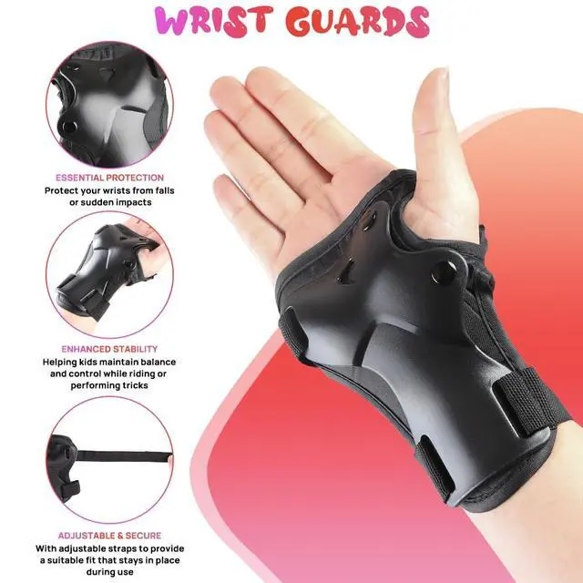 Alt view image 4 of 6 - Kids and Youth Knee Pads Elbow Pads Wrist Guards Child Protective Gear Set for Roller Skating, Skateboarding, BMX Biking, Cycling, Inline Skating, Scooter Riding Sports (Black, Medium)