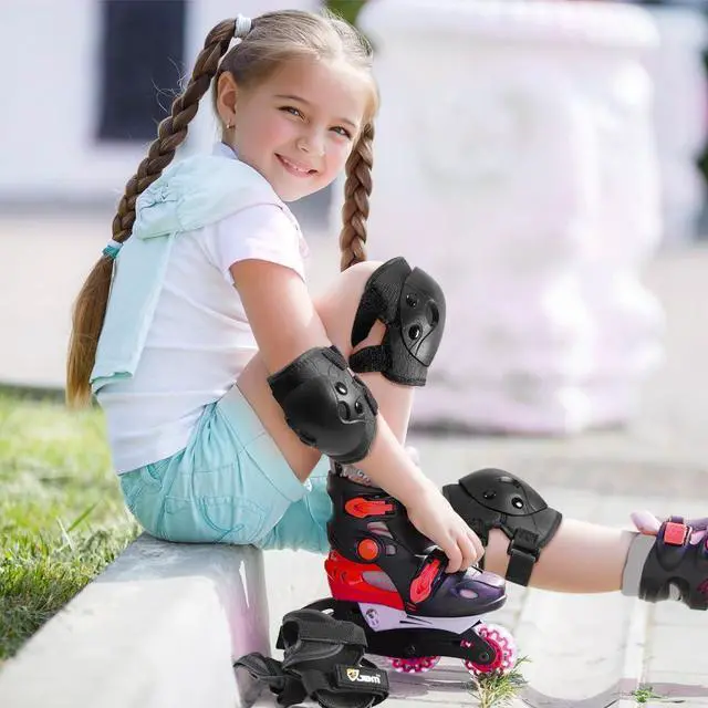 Alt view image 6 of 6 - Kids and Youth Knee Pads Elbow Pads Wrist Guards Child Protective Gear Set for Roller Skating, Skateboarding, BMX Biking, Cycling, Inline Skating, Scooter Riding Sports (Black, Medium)