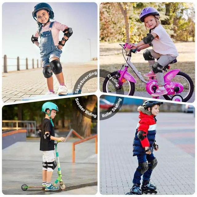 Alt view image 5 of 6 - Kids and Youth Knee Pads Elbow Pads Wrist Guards Child Protective Gear Set for Roller Skating, Skateboarding, BMX Biking, Cycling, Inline Skating, Scooter Riding Sports (Black, Medium)