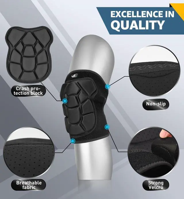 Alt view image 5 of 6 - Flexible Knee Pads for Wrestling with Thick EVA Foam Padding | Anti-Slip Adjustable Collision Avoidance Knee Brace for Men Women Kids Dancers Volleyball Basketball Gardening (Black, Medium)