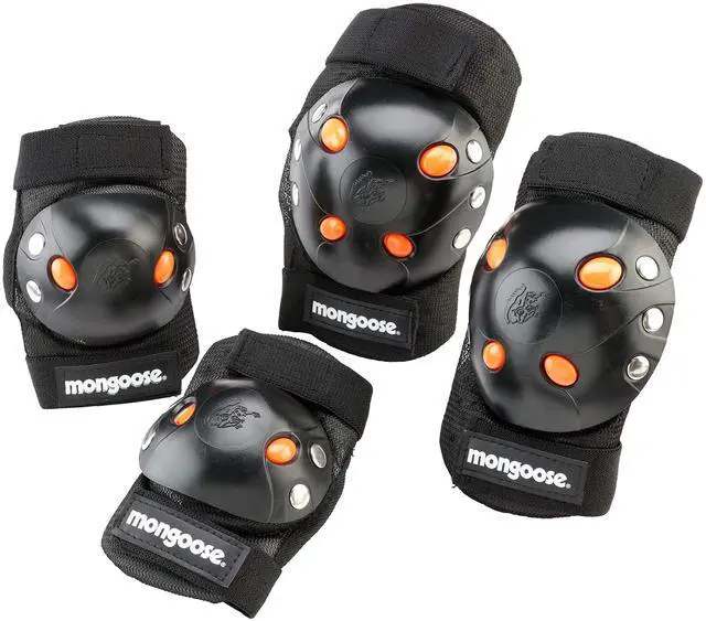 Main image of Kids BMX Bike Gel Knee and Elbow Pad Set, Multi-Sport Protective Gear for Boys and Girls Age 8 and Up, Kneesavers and Elbowsavers, Black/Orange