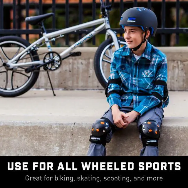Alt view image 3 of 7 - Kids BMX Bike Gel Knee and Elbow Pad Set, Multi-Sport Protective Gear for Boys and Girls Age 8 and Up, Kneesavers and Elbowsavers, Black/Orange