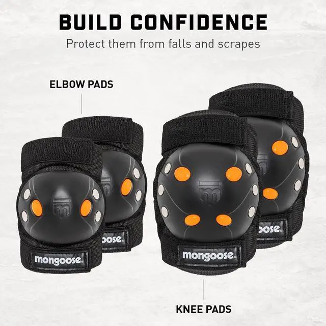 Alt view image 5 of 7 - Kids BMX Bike Gel Knee and Elbow Pad Set, Multi-Sport Protective Gear for Boys and Girls Age 8 and Up, Kneesavers and Elbowsavers, Black/Orange