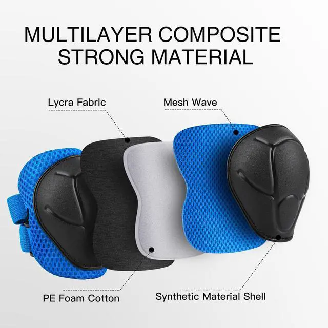 Alt view image 2 of 7 - 6PCS Kids Protective Gear Set Knee Pads Elbow Pads, Blue/S/3-10 Age | upgraded & durable material skateboard protective gear set double size sport cycling bike roller skating scooter boys girls