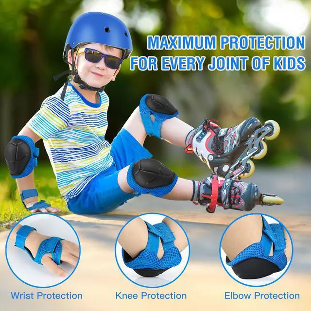 Alt view image 3 of 7 - 6PCS Kids Protective Gear Set Knee Pads Elbow Pads, Blue/S/3-10 Age | upgraded & durable material skateboard protective gear set double size sport cycling bike roller skating scooter boys girls