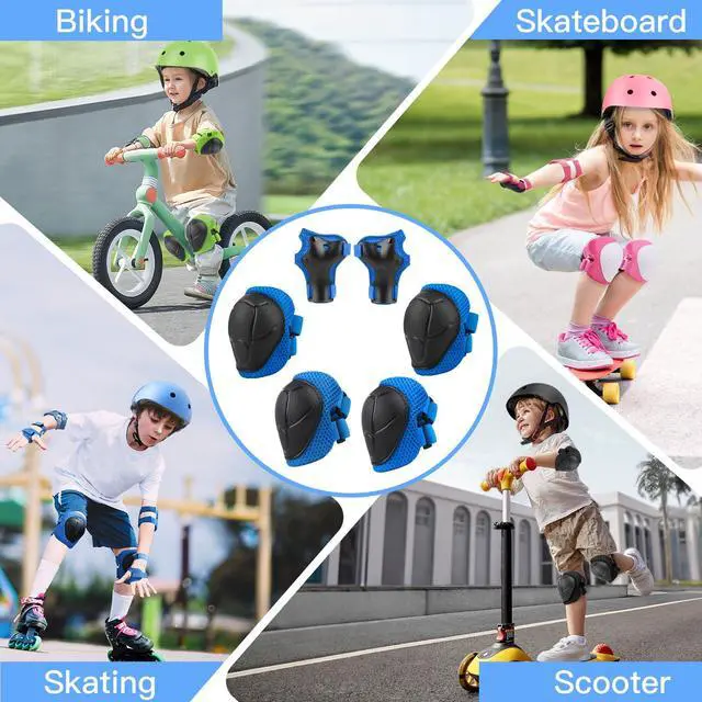 Alt view image 7 of 7 - 6PCS Kids Protective Gear Set Knee Pads Elbow Pads, Blue/S/3-10 Age | upgraded & durable material skateboard protective gear set double size sport cycling bike roller skating scooter boys girls