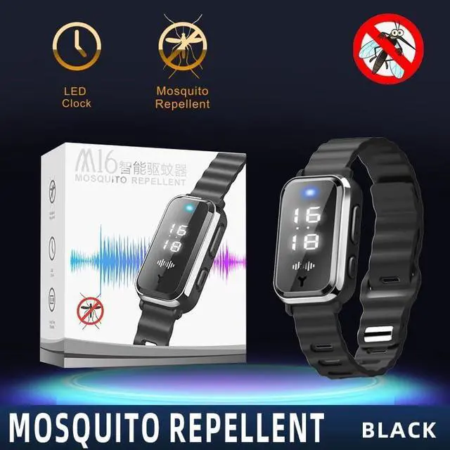 Alt view image 5 of 6 - Ultrasonic Mosquito Repellent Bracelets Watch Adjustable Silicone Wristbands Outdoor Bracelets for Kids & Adults Non-Toxic Natural (1Pack M16 Black Watch)