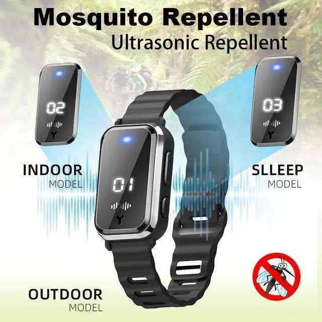 Alt view image 6 of 6 - Ultrasonic Mosquito Repellent Bracelets Watch Adjustable Silicone Wristbands Outdoor Bracelets for Kids & Adults Non-Toxic Natural (1Pack M16 Black Watch)