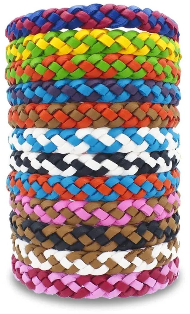 Main image of 12 Pack Mosquito Repellent Bracelets, Individually Wrapped PU Leather Mixed Color Insect Bug Repellent Wrist Bands for Kids Adults Outdoor Camping Fishing Traveling