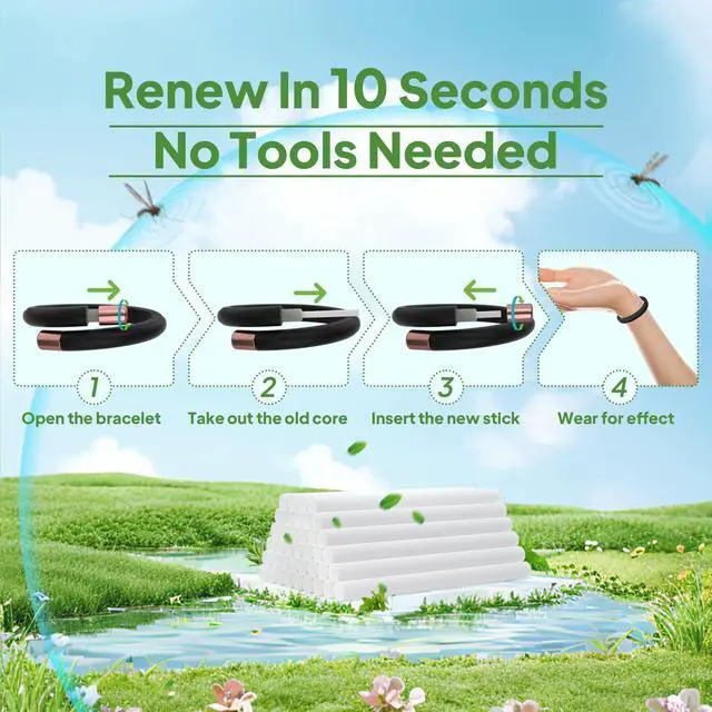 Alt view image 3 of 7 - Mosquito Repellent Bracelet Refill Oil Sticks (30 Pack) | Plant-Based Essential Oils | Long-Lasting Protection | 30 Repellent Refills (60 Sticks Total) | Bracelets Not Included
