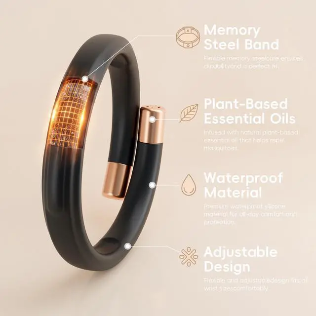 Alt view image 5 of 7 - Refillable Mosquito Repellent Bracelets for Adults, 1 Pack Black | Silicone Bug Repellent Bands with Dual-core Inserts and 5 Refill Sticks for Adults, Kids, Hiking, Travel, and Outdoor Use