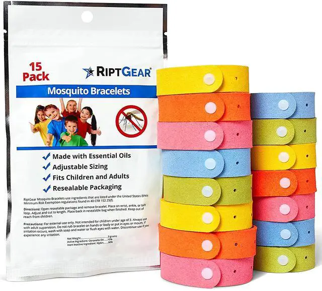 Main image of Mosquito Bracelets - 15 Pack of Mosquito Bracelets for Kids and Adults, Insect Bracelet, Citronella Wristband - DEET Free Mosquito Wristbands, Camping Accessories