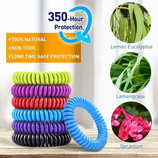 Alt view image 2 of 7 - 20 Pack Mosquito Bracelets with 4 Patches - Waterproof Wrist Bands for Kids & Adults, Natural Deet-Free Resealable