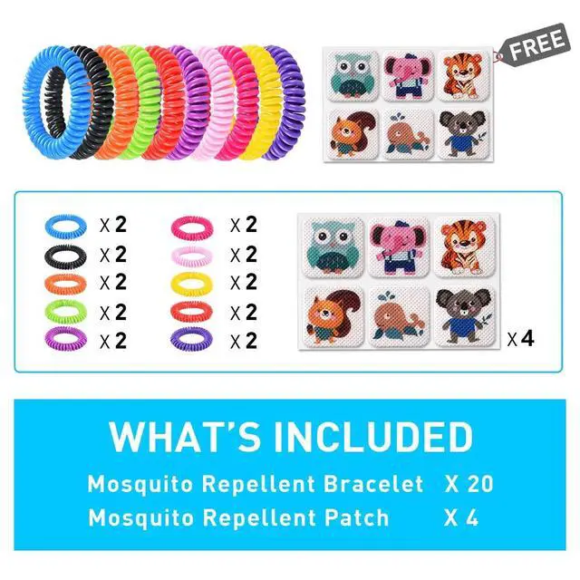 Alt view image 4 of 7 - 20 Pack Mosquito Bracelets with 4 Patches - Waterproof Wrist Bands for Kids & Adults, Natural Deet-Free Resealable