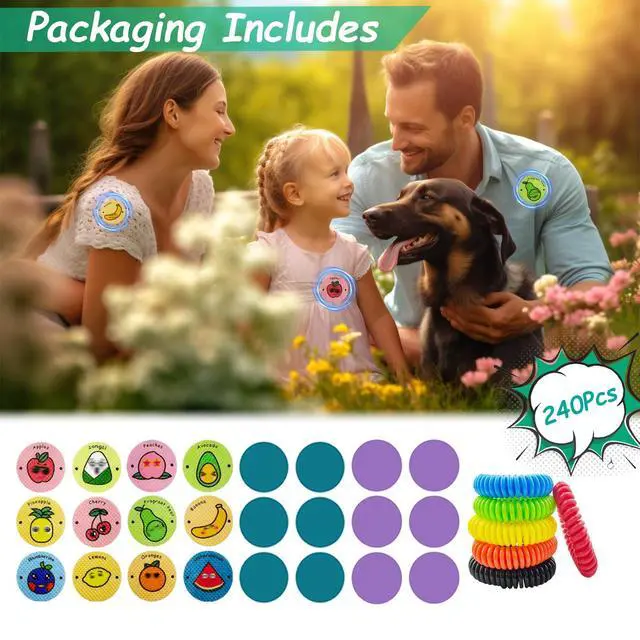 Alt view image 3 of 7 - 240Pcs Mosquito Repellent Stickers Bracelets, Individually Wrapped Natural Plant Based Mosquito Stickers for Kids Adult Outdoor Hiking, Camping, Travel, 6 Mosquito Bracelets Included