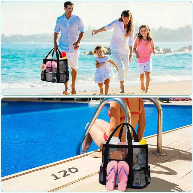 Alt view image 2 of 7 - Mesh Beach Bags for Women - Plus Waterproof Sandproof Tote Bag with 8 Pockets and 1 inner Zipper Closure Pockets
