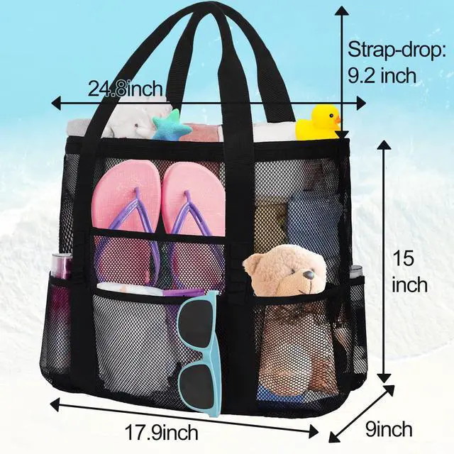 Alt view image 6 of 7 - Mesh Beach Bags for Women - Plus Waterproof Sandproof Tote Bag with 8 Pockets and 1 inner Zipper Closure Pockets
