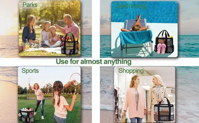 Alt view image 7 of 7 - Mesh Beach Bags for Women - Plus Waterproof Sandproof Tote Bag with 8 Pockets and 1 inner Zipper Closure Pockets