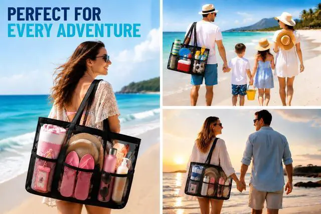 Alt view image 2 of 7 - Mesh Beach Bag - Large Tote Bag for Family , Toys & Vacation Essentials