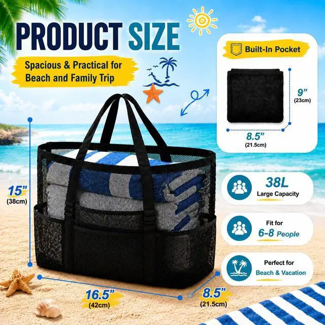 Alt view image 3 of 7 - Mesh Beach Bag - Large Tote Bag for Family , Toys & Vacation Essentials