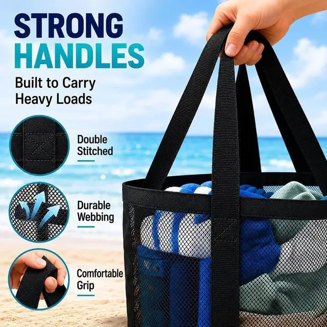 Alt view image 6 of 7 - Mesh Beach Bag - Large Tote Bag for Family , Toys & Vacation Essentials