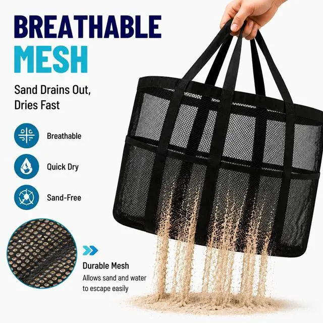 Alt view image 7 of 7 - Mesh Beach Bag - Large Tote Bag for Family , Toys & Vacation Essentials