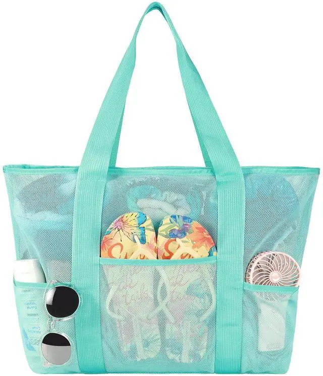 Main image of Mesh Beach Bag for Women, Large Waterproof Sandproof Tote Bags | Lightweight & Foldable 5 Pockets Zipper Beach Bag, Inner Security Pocket, Quick-Dry Fabric, for Vacation Beach Essentials