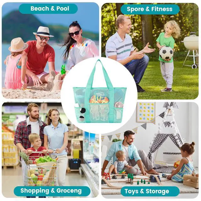 Alt view image 7 of 7 - Mesh Beach Bag for Women, Large Waterproof Sandproof Tote Bags | Lightweight & Foldable 5 Pockets Zipper Beach Bag, Inner Security Pocket, Quick-Dry Fabric, for Vacation Beach Essentials