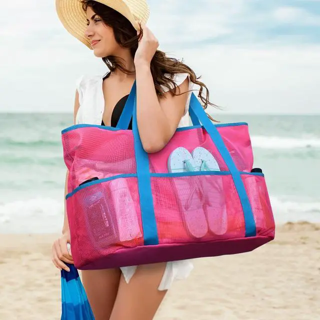 Alt view image 2 of 6 - Mesh Beach Bag Extra Large Waterproof Sandproof Beach Tote Pool Swim Bag Travel Vacation Essentials