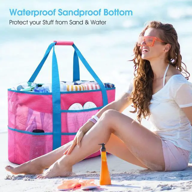 Alt view image 6 of 6 - Mesh Beach Bag Extra Large Waterproof Sandproof Beach Tote Pool Swim Bag Travel Vacation Essentials