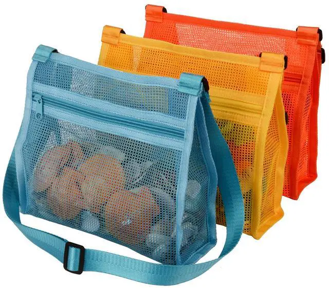 Main image of Mesh Beach Bag for Shells Collecting 3 Pack,Shell Bags for Beach, Beach Shell Bag for Kids, Sea Shell Bags for Picking Up Shells, Sand Toys Swimming Accessories for Boys and Girls