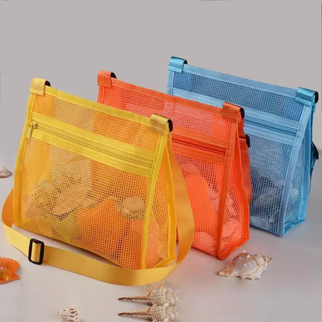 Alt view image 3 of 6 - Mesh Beach Bag for Shells Collecting 3 Pack,Shell Bags for Beach, Beach Shell Bag for Kids, Sea Shell Bags for Picking Up Shells, Sand Toys Swimming Accessories for Boys and Girls