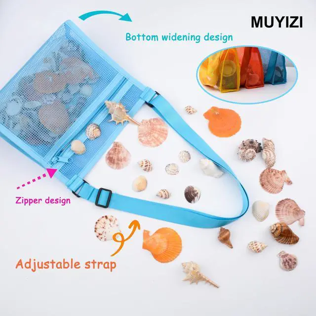 Alt view image 2 of 6 - Mesh Beach Bag for Shells Collecting 3 Pack,Shell Bags for Beach, Beach Shell Bag for Kids, Sea Shell Bags for Picking Up Shells, Sand Toys Swimming Accessories for Boys and Girls