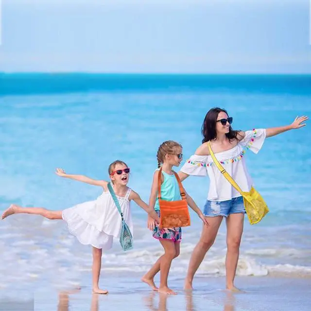 Alt view image 6 of 6 - Mesh Beach Bag for Shells Collecting 3 Pack,Shell Bags for Beach, Beach Shell Bag for Kids, Sea Shell Bags for Picking Up Shells, Sand Toys Swimming Accessories for Boys and Girls