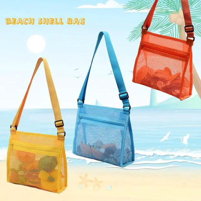 Alt view image 4 of 6 - Mesh Beach Bag for Shells Collecting 3 Pack,Shell Bags for Beach, Beach Shell Bag for Kids, Sea Shell Bags for Picking Up Shells, Sand Toys Swimming Accessories for Boys and Girls