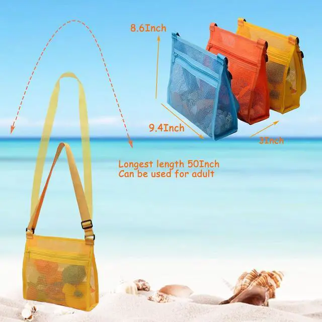 Alt view image 5 of 6 - Mesh Beach Bag for Shells Collecting 3 Pack,Shell Bags for Beach, Beach Shell Bag for Kids, Sea Shell Bags for Picking Up Shells, Sand Toys Swimming Accessories for Boys and Girls