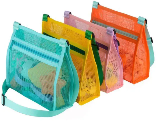 Main image of Mesh Beach Bag for Shells Collecting 4 Pack,Shell Bags for Beach,Sea Shell Bags for Picking Up Shells,Beach Shell Bag for Kids, Beach Toys Sand Toys Swimming Accessories for Boys and Girls