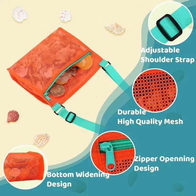 Alt view image 3 of 6 - Mesh Beach Bag for Shells Collecting 4 Pack,Shell Bags for Beach,Sea Shell Bags for Picking Up Shells,Beach Shell Bag for Kids, Beach Toys Sand Toys Swimming Accessories for Boys and Girls